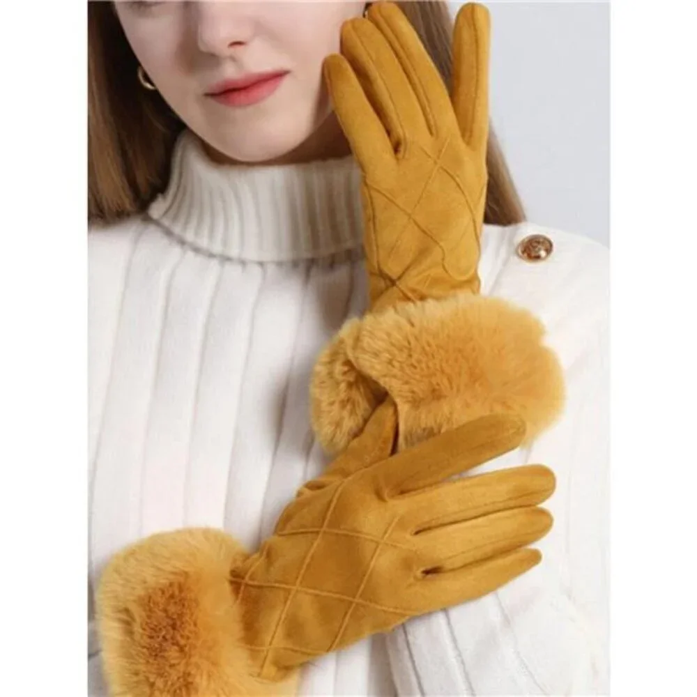 Fur Cuff Suede Gloves